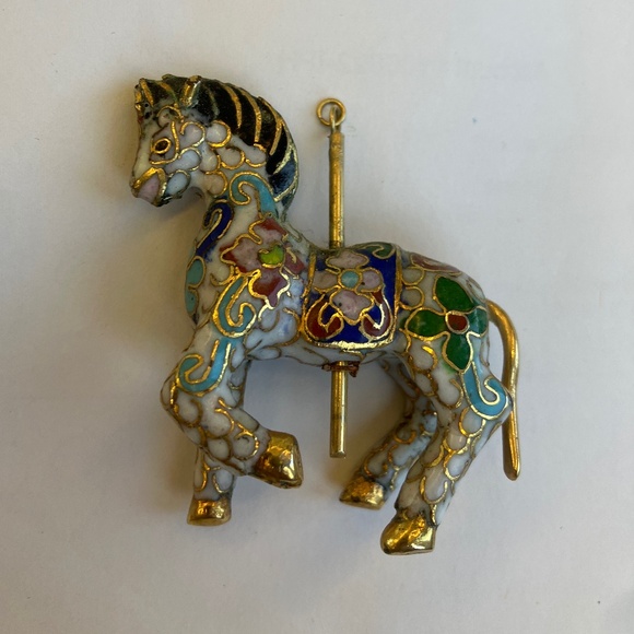 Cloisonne horse pendant necklace. Cloisonne carousel horse pendant.Pony vintage